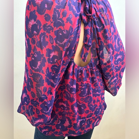 Purple and Pink Floral Keyhole Back Maeve Blouse from Anthropology - Picture 5 of 6
